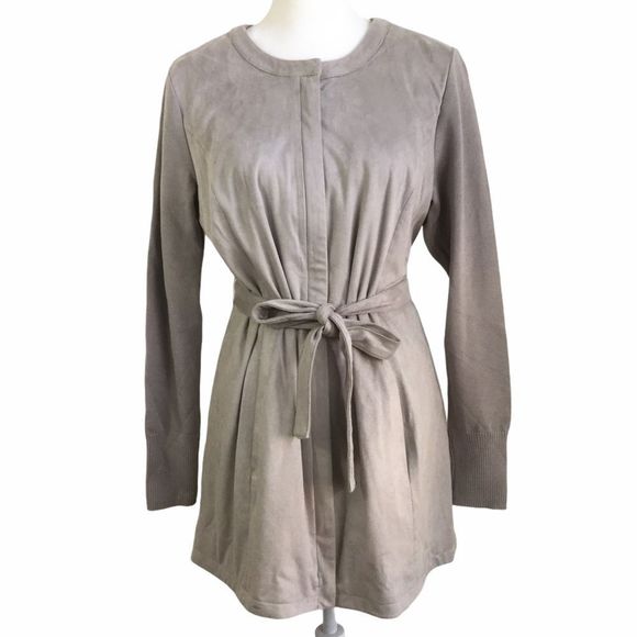 H BY Halston By Halston Faux Suede Zip Front Jacket Zip Up Belted Size 10 - Picture 1 of 8
